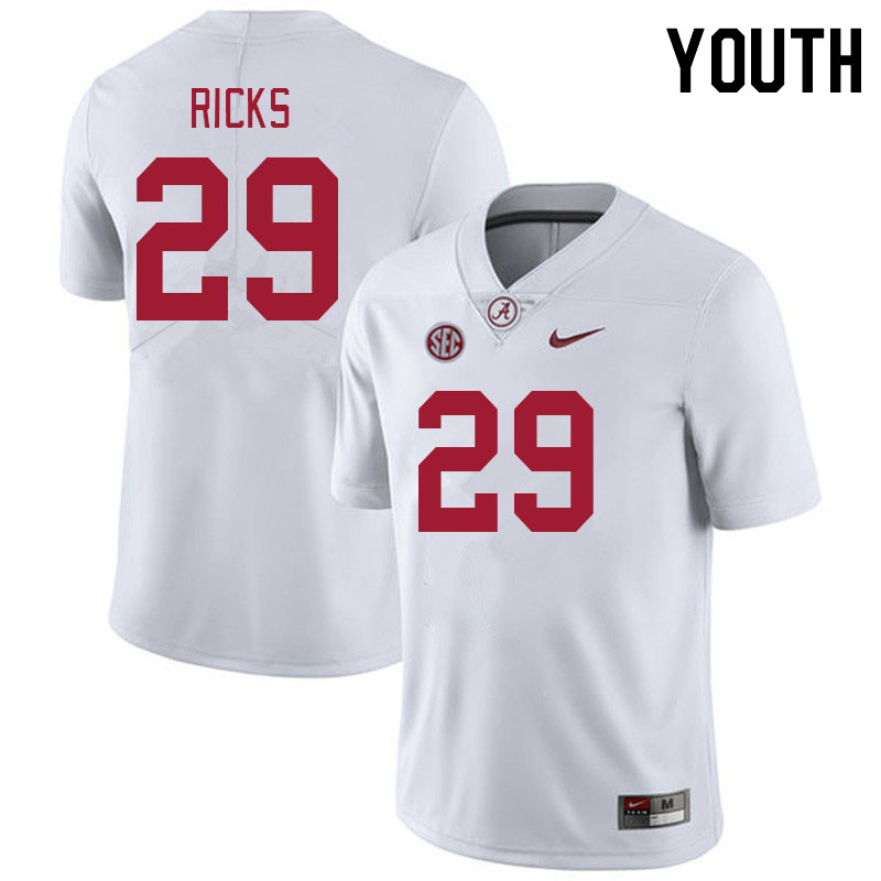 Youth #29 Dezz Ricks Alabama Crimson Tide College Footabll Jerseys Stitched-White
